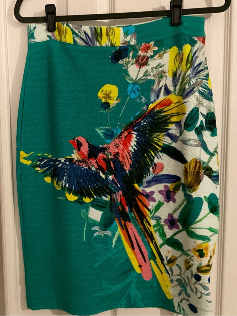 Maeve Teal Floral Parrot Pencil Skirt